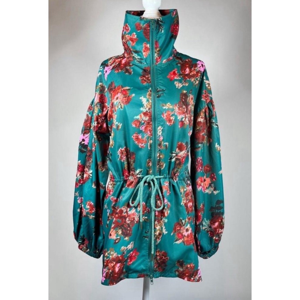 Joyfolie Womans Mia Joy Green Floral Bomber Jacket windbreaker Size XS